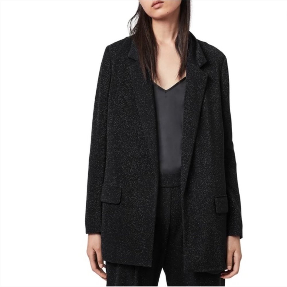 NWT ALLSAINTS Alieda Oversized Shimmer Blazer, Black, Size 0. Retail: $245